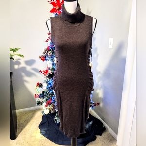 Calvin Klien Sleeveless Sweater Dress NWT Chocolate Brown M Turtleneck Midi